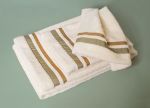 beige designer bath towels with stripe
