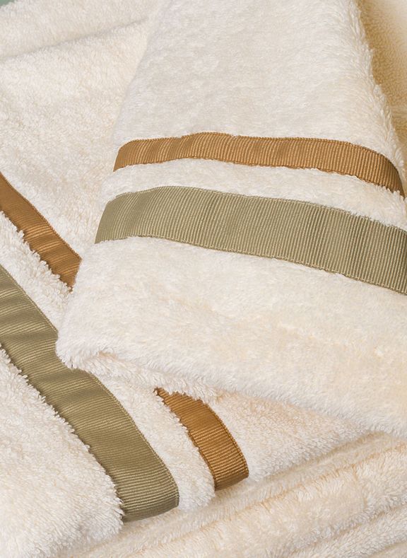 beige designer bath towels with stripe
