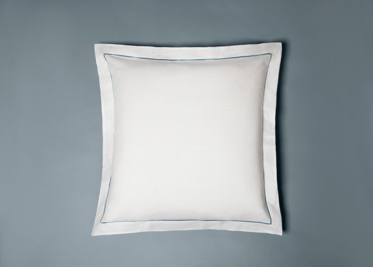Galets square pillowcase with pale blue satin stitch