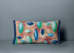 Françoise decorative pillow with pebble print and blue fringe