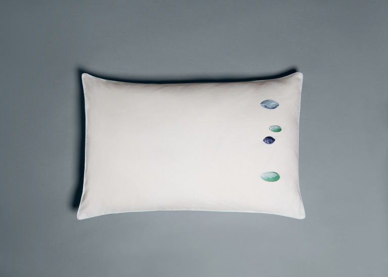 Galets rectangular pillow case with blue and green embroideries
